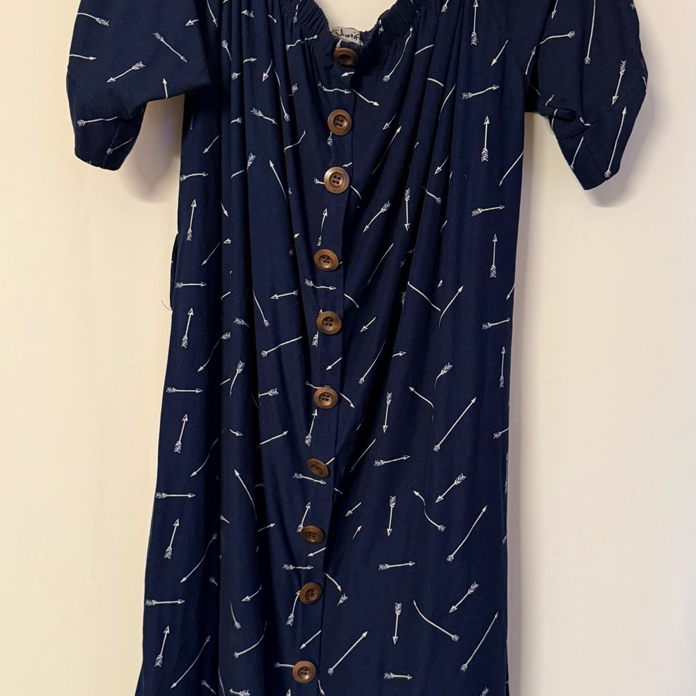 Navy Blue Dress with Arrow Print